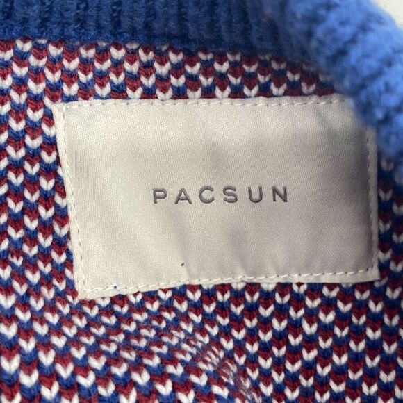 PacSun Fairisle Crew Sweater Large Chunky Nordic Ski Blue Heavyweight Large - Picture 11 of 14